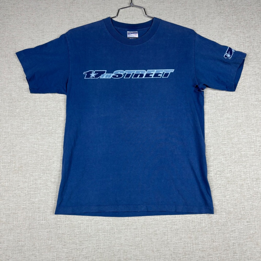 Vintage 17th Street Surf Shop T Shirt Mens Medium Blue Made in USA Y2K Skate